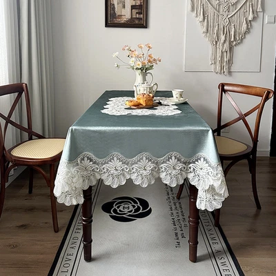Flannel Tablecloth Lace Trimmed Tablecloth Easy To Use Elegant Table Decor - Image 1 of 4