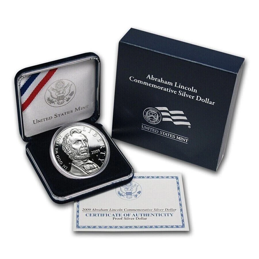 2009 Abraham Lincoln Commemorative Proof Silver Dollar $1 Coin w/ Box & COA - Image 1 of 1