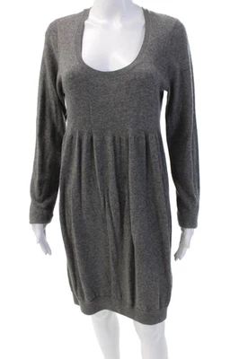 Vestido de cachemir gris talla grande Vince para mujer manga larga cuello redondo hasta la rodilla Foto 1 de 4
