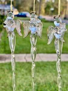 Pier 1 Handblown Glass Icicle Angel Ornaments 6.25" Boxed Set of 3 Excellent - Picture 1 of 11