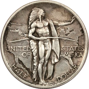1936 Oregon Trail Commemorative Half Dollar 50C, About Uncirculated AU, Toned - Picture 1 of 2