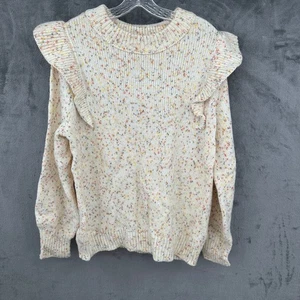 Universal Thread Sweater Womens XL Cream Speckled Ruffle Knit Pullover Cozy Soft - Picture 1 of 13