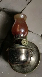Vintage Tisch- oder Wandlampe in Kupferoptik mit Docht und Kaminkugel - Bild 1 von 5