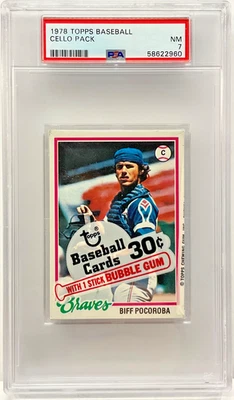 PSA 7 NM 1978 TOPPS BASEBALL CELLO PACK UNOPENED BIFF PORCOROBA / ANDRE THORNTON - Image 1 of 2