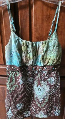 Top Cami Y2K Xhilaration Babydoll Lechera Crochet Cuentas Borde L Boho Festival  Foto 1 de 4