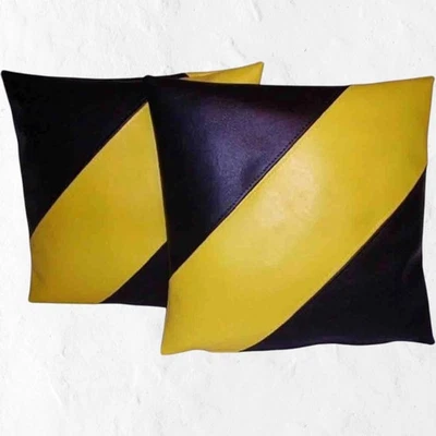Black & Yellow LeatherPillow Cover Real Sheepskin Cushion Pillow CoverLivingRoom - Image 1 of 2
