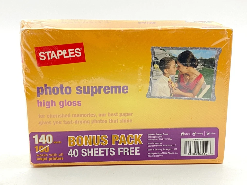 [NEW] Staples Photo Supreme High Gloss 4x6" 140 Sheets - Image 1 of 4