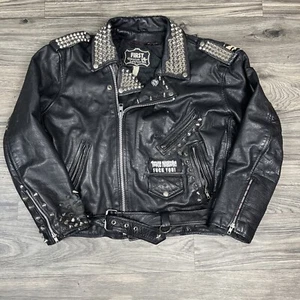 Punk Black Metal Spikes Nieten Echtleder Biker Jacke Herren Gr. 48 - Bild 1 von 12