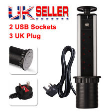 Pop Up Socket Electrical Power Outlet 2 USB & 3 Plugs For Kitchen Desk Worktop