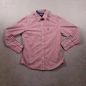 Camisa American Eagle para Hombre Mediana Roja a Rayas Botones Mangas Largas Calce Vintage - Imagen 1 de 10