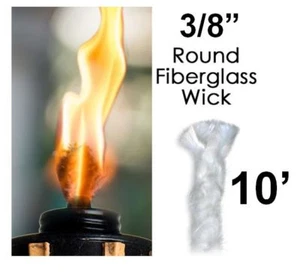 3/8 Round Fiberglass Wick 10 Feet Kerosene Lamp Tiki Torch Bottle Oil Candle USA - Picture 1 of 2