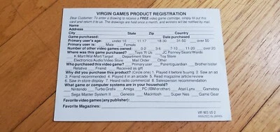 Nintendo NES Virgin Games Registration Card -2 Color a Dinosaur VIR-NES-US-2 !!! - Image 1 of 4