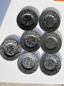 7 Stoneware Japan Appetizer Bread Desert Plates Black Speckled Matte Gloss 5.75” - Picture 1 of 7