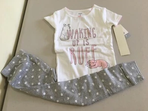 New Carter's Girls White Dog Puppy Pajama Set Short Sleeve Long Pants - Picture 1 of 1
