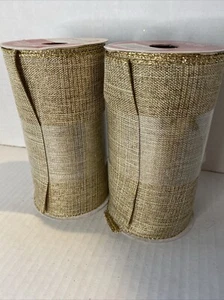 2 Extra Wide Brown Cream Gold Christmas Ribbon Wreath Crafty 5 1/2”x 6 Yards - Picture 1 of 5