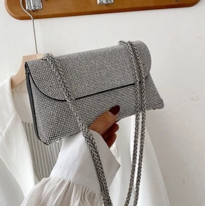 Silber Clutch Damen Abend Schultertasche Strass Kristall Party Kette Geldbörse - Bild 1 von 24