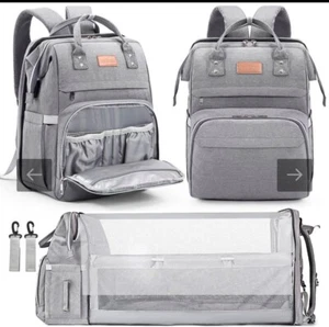 Lexi Roman Diaper Backpack Large Capacity Grey Multifunctional Baby/diaper Bag - Picture 1 of 5