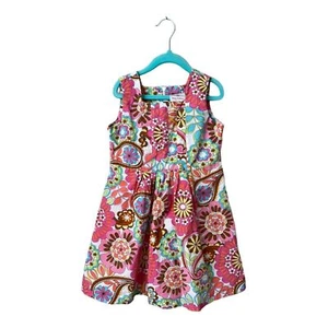 Hanna Anderson Dress Girls Size 120 US 6-7 Square Neckline Floral Pleated Spring - Picture 1 of 14