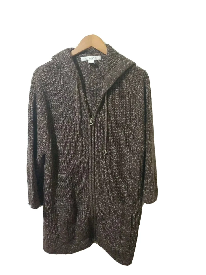 Женский свитер Roamon L кардиган на молнии коричневый рукав 3/4 карманы с капюшоном - Изображение 1 из 4