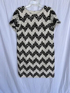 Talbots chevron shift dress shirt sleeve crocheted overlay cream black size 10P - Picture 1 of 5