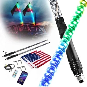 2pc 6ft Lighted Spiral LED Whip Antenna w/Flag & Remote for ATV CANAM RAZOR UTV - Picture 1 of 8
