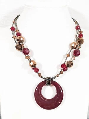 Collar Colgante Multi Hilo Lia Sophia Rojo Bronce Vidrio Facetado Boho Tribal Foto 1 de 4