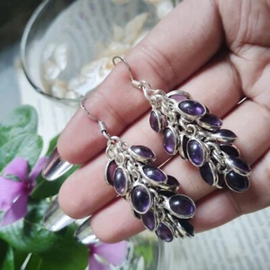 Pendientes de uvas amatista, hermosos pendientes de cristal, pendientes colgantes de regalo ~ - Imagen 1 de 3