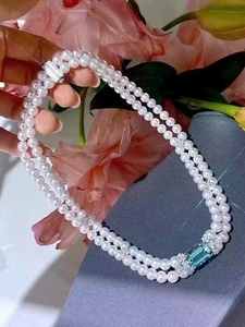 gorgeous 7-8mm south sea round white pearl necklace 17"18"(mj) - Picture 1 of 4