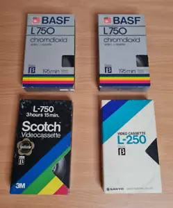 More details for 4 x used betamax video tapes basf l-750 scotch l-750 sanyo l-250