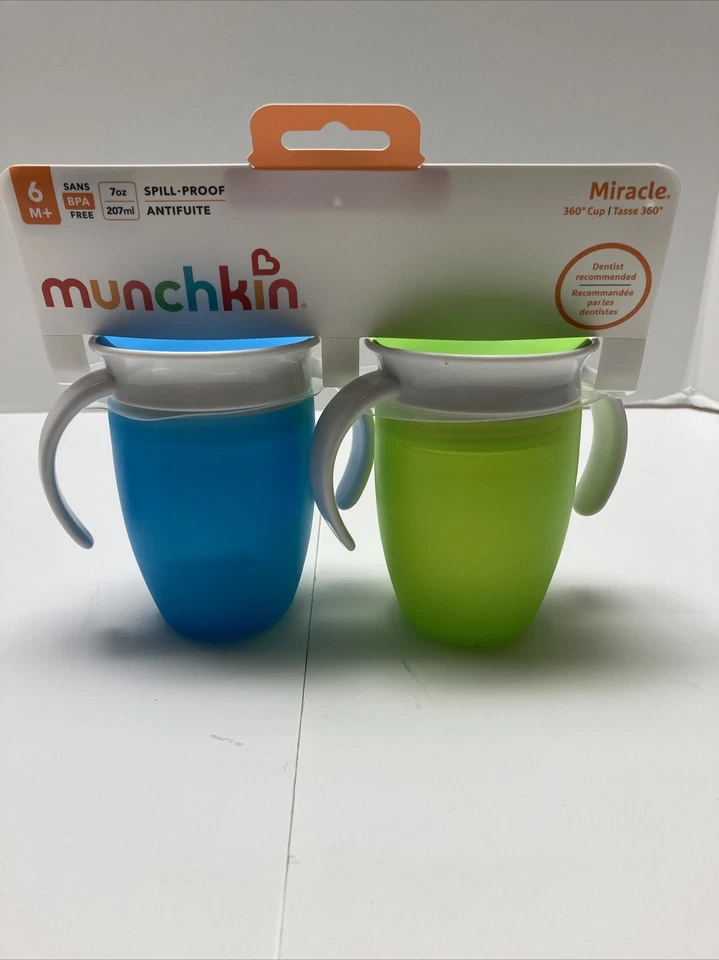 Munchkin Miracle 360 Trainer Cups Spill Proof 6m Blue/ Green 7 Ounce 2 Pack