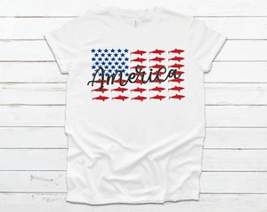 Top Quality USA Flag Shark T-Shirt Gift for July 4th Independence Day Unisex - Picture 1 of 1