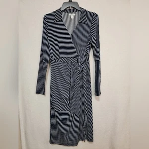 Women's Nine West Striped Long Sleeve Dress, Black and Blue, Small, EUC - Picture 1 of 8