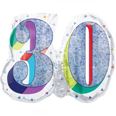 Palloncino Numero 30 ANNI Argento POP ART - gonfiabile ad aria o elio - 66x53cm - Immagine 1 di 2