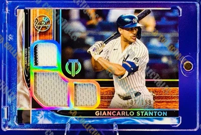 Giancarlo Stanton TRIPLE JERSEY REFRACTOR CARD TOPPS TRIBUTE SSP YANKEES MINT - Image 1 of 4