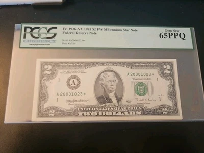 1995 Star FRN  $2 Dollars Millennium. 1936-A* PCGS 65PPQ GEM NEW - Image 1 of 2
