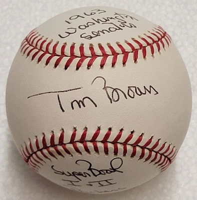TOM BROWN 1963 Senators Super Bowl I + II Green Bay Packers Signed Baseball BAS - Image 1 of 4