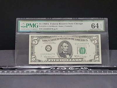 🇺🇸 US 5 Dollars Federal Reserve 1969A UNC FR-1970-G PMG 64 Chicago 050725-32 - Image 1 of 4
