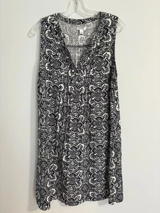 Old Navy Large 100% Rayon Navy/White Floral Tunic Tank Shift Sun Dress Vacation - Picture 1 of 9