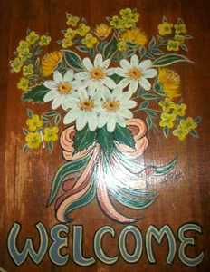 Insegna vintage dipinta a mano margherita burro fiori legno BENVENUTI interno esterno - Foto 1 di 21