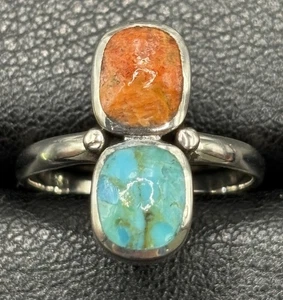 New Condition Sterling Silver Turquoise Coral Ring Size 7 - Picture 1 of 11