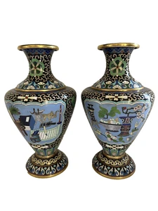 Fantastisches Vintage Paar chinesische Bronze Cloisonne 9x5 Zoll - Bild 1 von 22