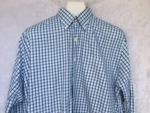 Peter Millar Button Front Shirt Blue White Teal Plaid Checks Cotton Mens XL - Picture 1 of 10
