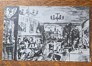 Postal Antigua Varsovia La vieille Varsovie Restaurante Dallas Texas Boceto Interior - Imagen 1 de 7