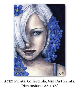 ACEO LE PRINTS Fantasy Fairy Forget Me Nots blue flower - Picture 1 of 3