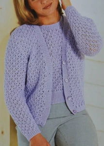 (84) Patrón de tejido - Top y cárdigan gemelo para damas DK tallas 30""- 42"" - Imagen 1 de 3