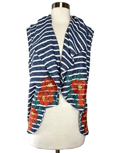 THML Vest Women Small Cowl Neck Hi Lo Hem Embroidered Flowers Along Hem Cardigan - Picture 1 of 4