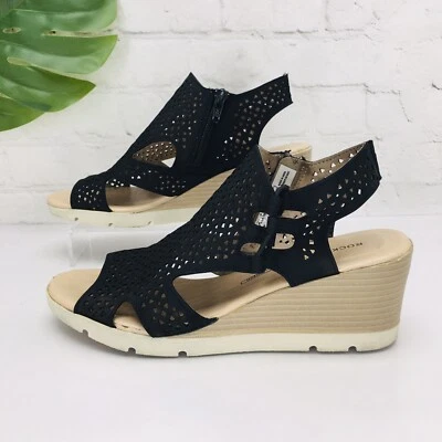 Rockport Briah Women's Wedge Sandal 7.5 M Black Slingback Perforated Heels Zip - Image 1 of 4