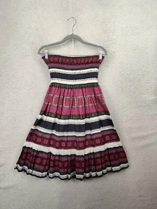 Moda International Women Dress Large Cream Striped 100% Cotton Off Shoulder Mini - Picture 1 of 16