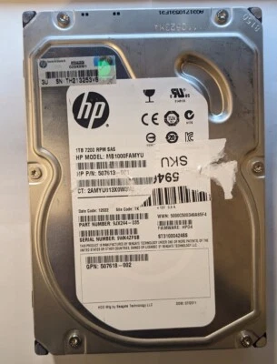 HP MB1000FAMYU 3.5" 1TB 7.2K RPM SAS Server Hard Drive 507613-001 Untested - Image 1 of 3