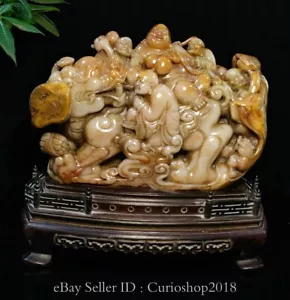 11.2" Chinese Tianhuang Shoushan Stone Happy Laugh Maitreya Buddha Tongzi Statue - Picture 1 of 9